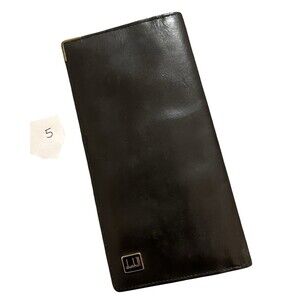Authentic Dunhill Black Oxford Leather Bifold Long Wallet Made in France
